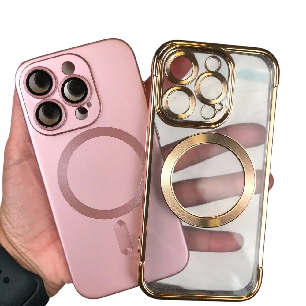 iPhone 15 Pro Case Cover MagSafe Protective Gold Clear‎ Pink Phone Cover E14Q